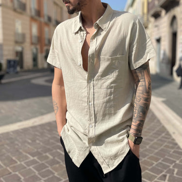 Camicia di lino mezze maniche Beige - Flag Store